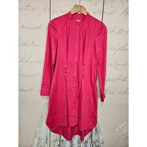 Trina Turk Hot Pink Button Front Mandarin Collar Shirt Dress Pocket Small